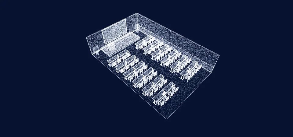 Plan 3D en nuage de points, avec longueur, largeur et hauteur